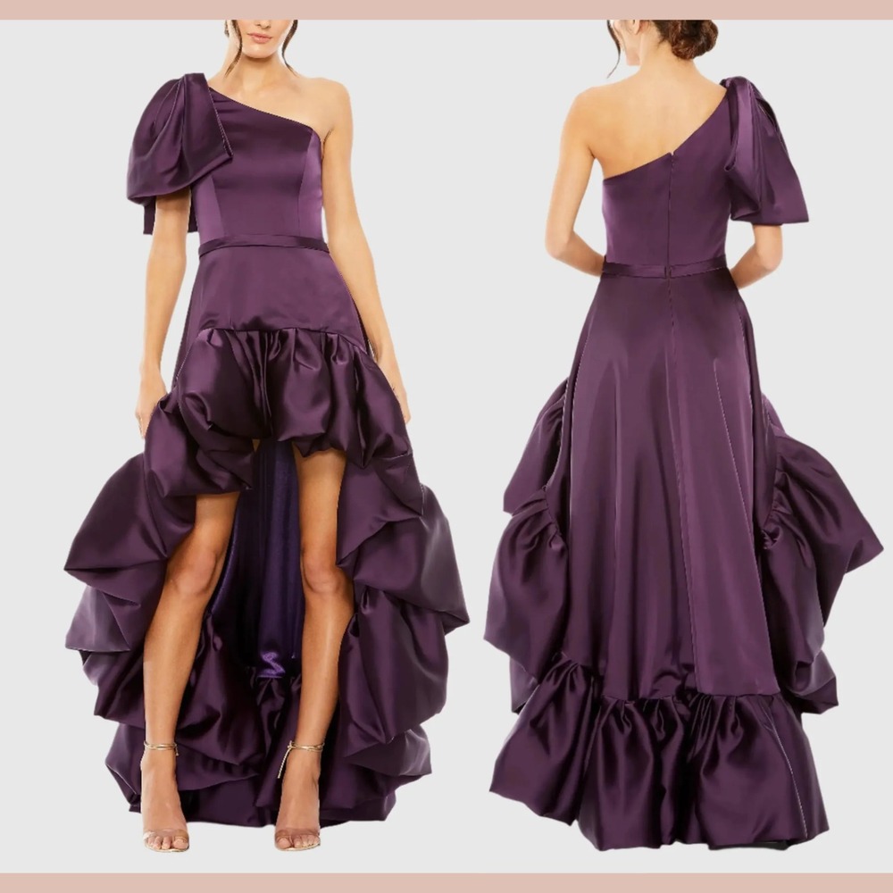 NWD Mac Duggal [‎  6 ] 20702 High Low Gown with Statement Bow Aubergine S1888